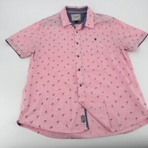 Flag & Anthem Mens Pink Flamingo Cocktail Print Short Sleeve Button Down Shirt L